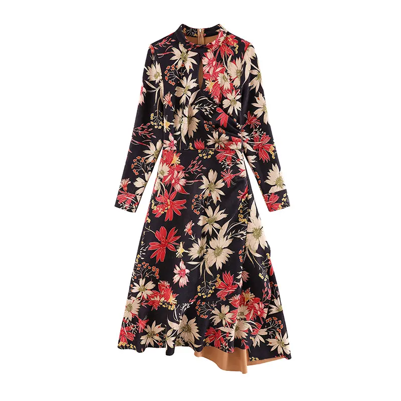 Замшевое платье с длинным рукавом и цветочным принтом вечерние платья трапеции