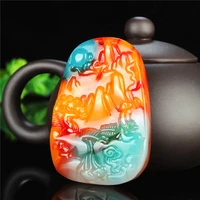 landscape color jade pendant chinese necklace hand carved natural charm jewelry amulet fashion accessories for men women gifts
