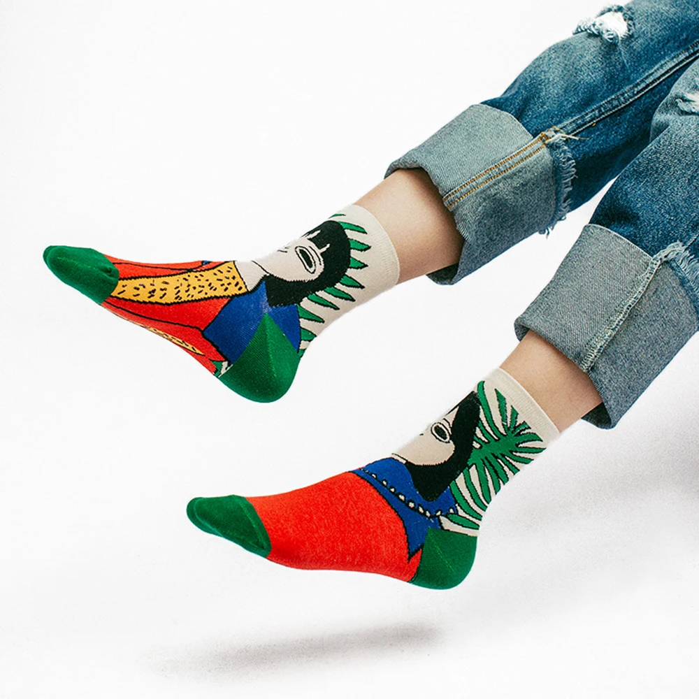 

Japanese Cute Playful Illustration Women Socks Fashion Funny Letter Cartoon Short Tube Socks Hit Color Novelty Cotton Socks