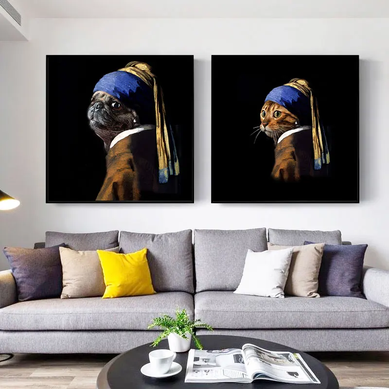 

Famous Girl with Cat's Mask Earrings Oil Painting Reproductions Wall Art Prints on Canvas Posters for Living Room Home Decor