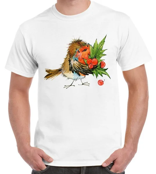 

Christmas Robin with Holly Men's T-Shirt