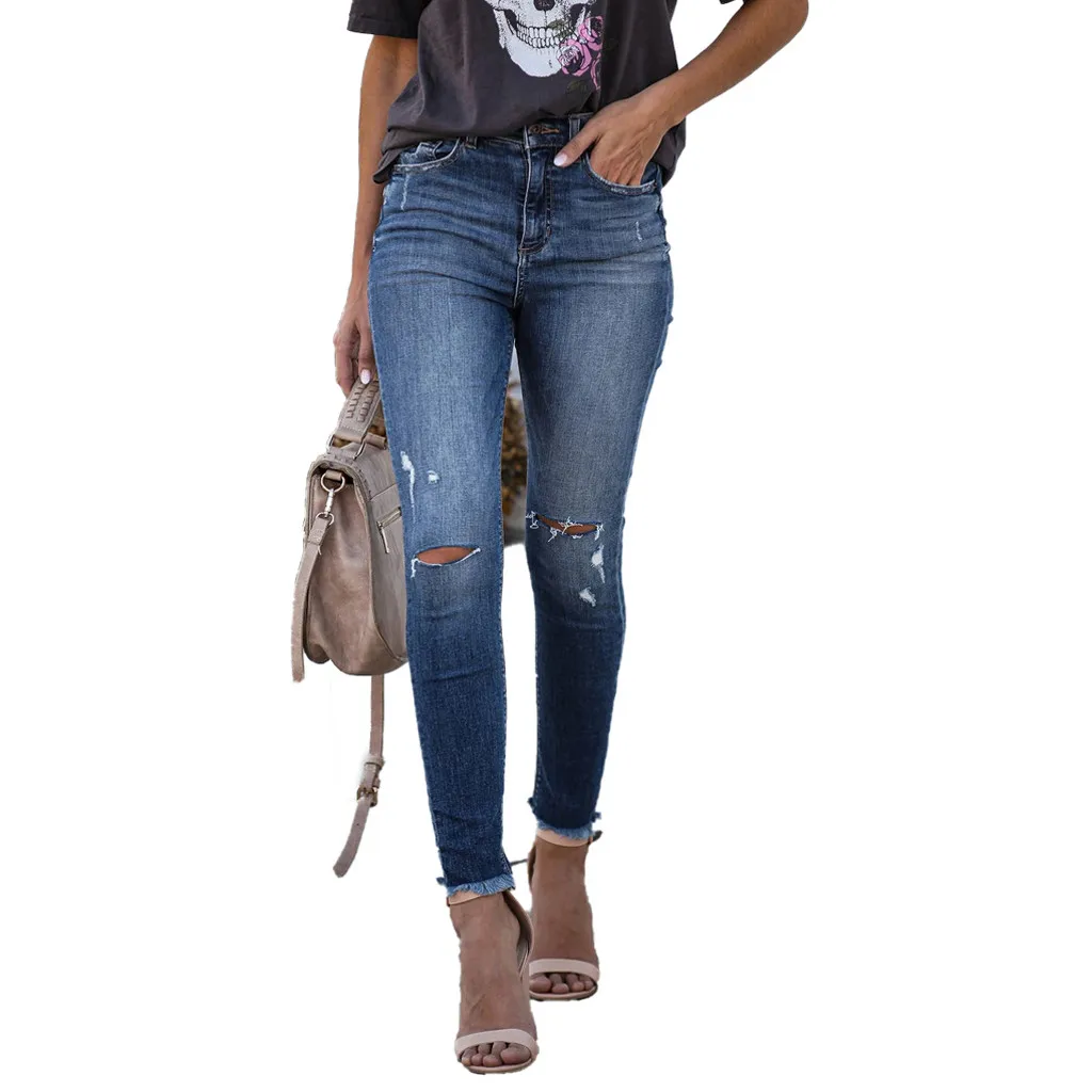 Новинка популярные женские Стрейчевые рваные потертые облегающие джинсы с
