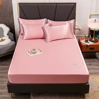 ice silk solid color dust proof bed cover sheet comfortable three piece mattress protector twin bedspreads bedspread for bed