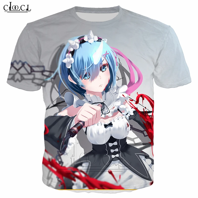Футболка с 3D принтом аниме Re:Zero модная футболка коротким рукавом для мужчин и