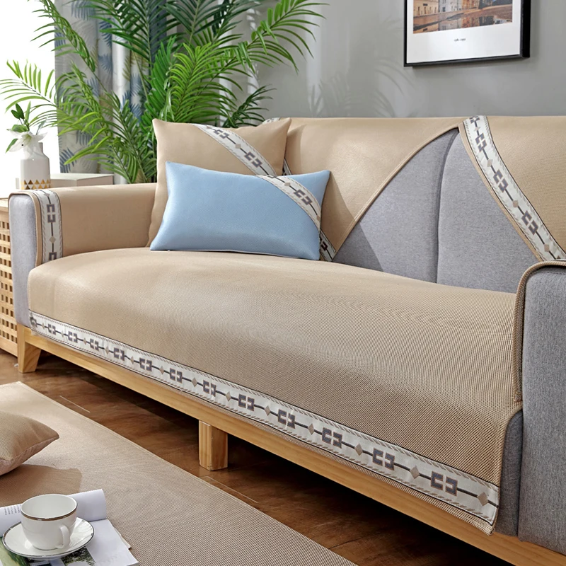 

Summer New Ice Silk Sofa Cushion Non-slip Modern Sofa Towel Living Room Decoration Solid Color Corner Sofa Towel