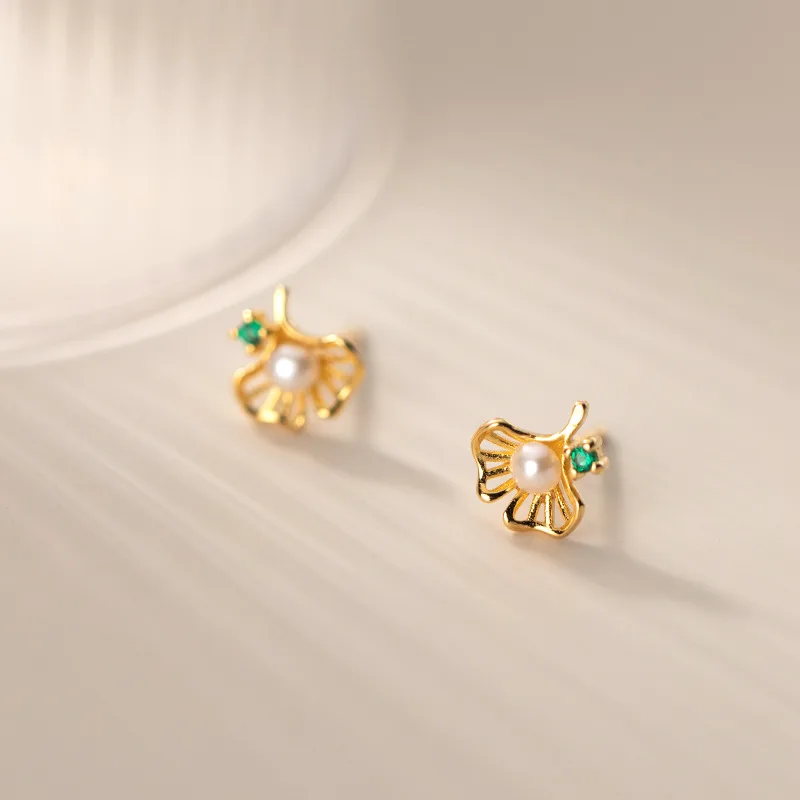 Женские серьги гвоздики в виде гинкго Dreamhonor из стерлингового серебра с голубым