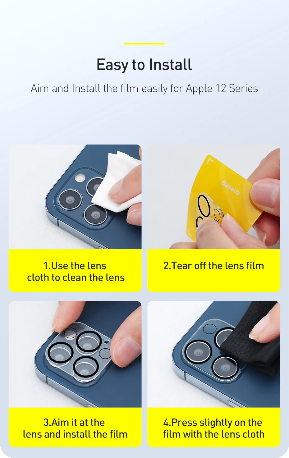 Baseus Back Camera Lens Protector For iPhone 12 11 Pro Max Tempered