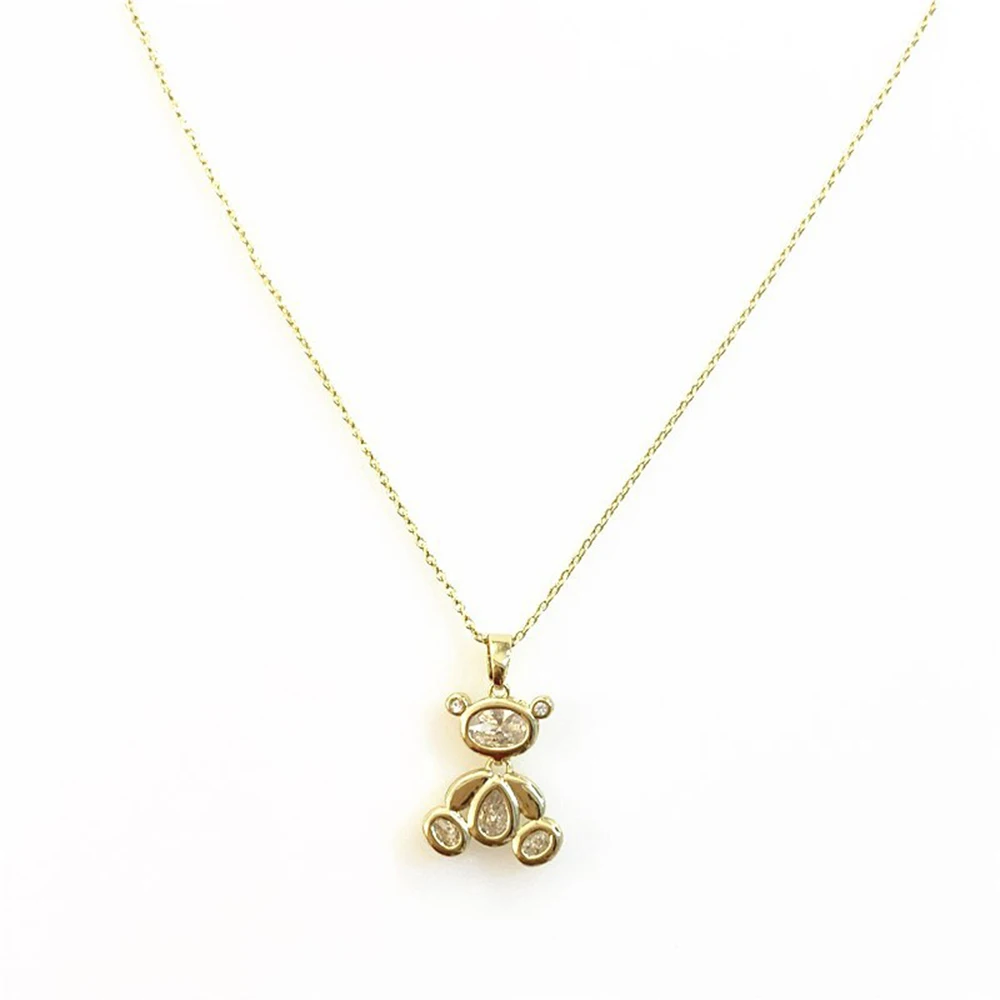 

2021 New Design Exquisite Movable Bear Women Necklace 14k Real Gold Elegant Zircon Necklace Birthday Gift Jewelry Accessories