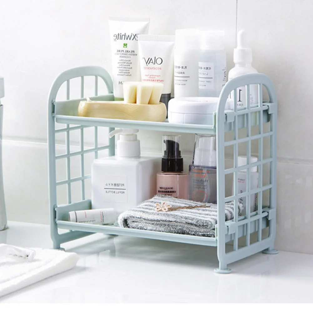 

Bathroom Organizer Cosmetics Rack Assembly Storage Rack Desktop Hold Organizer Rack DIY Folding Rack for Home Office 2 Layer
