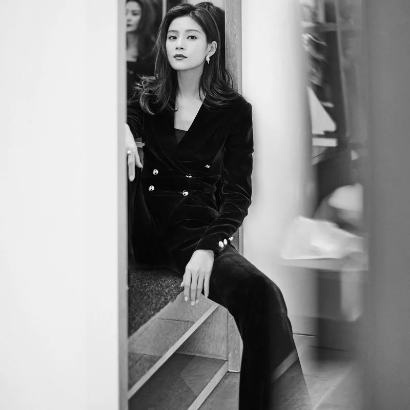 Форма из вельвета женские брючные костюмы комплект 2 предметов Тонкий Блейзер