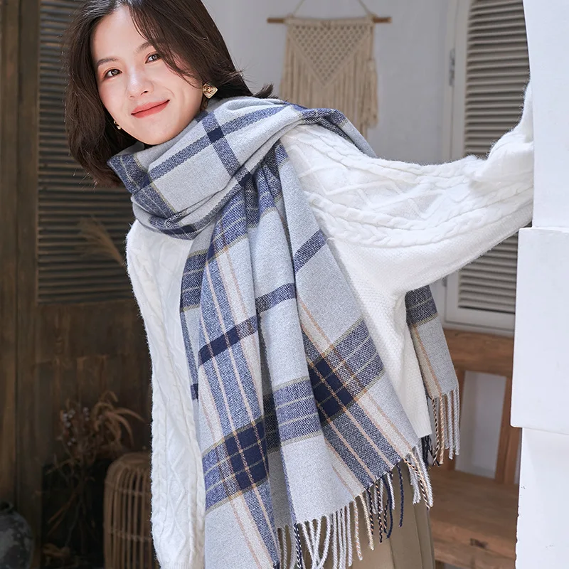 

Женский клетчатый шарф в британском стиле на осень и зиму, новинка 2021, корейский и японский шарф с кисточками, шаль из искусственного кашеми...
