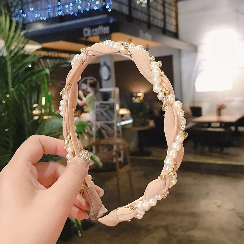 Женская повязка на голову с жемчугом модная в Корейском стиле обруч для волос