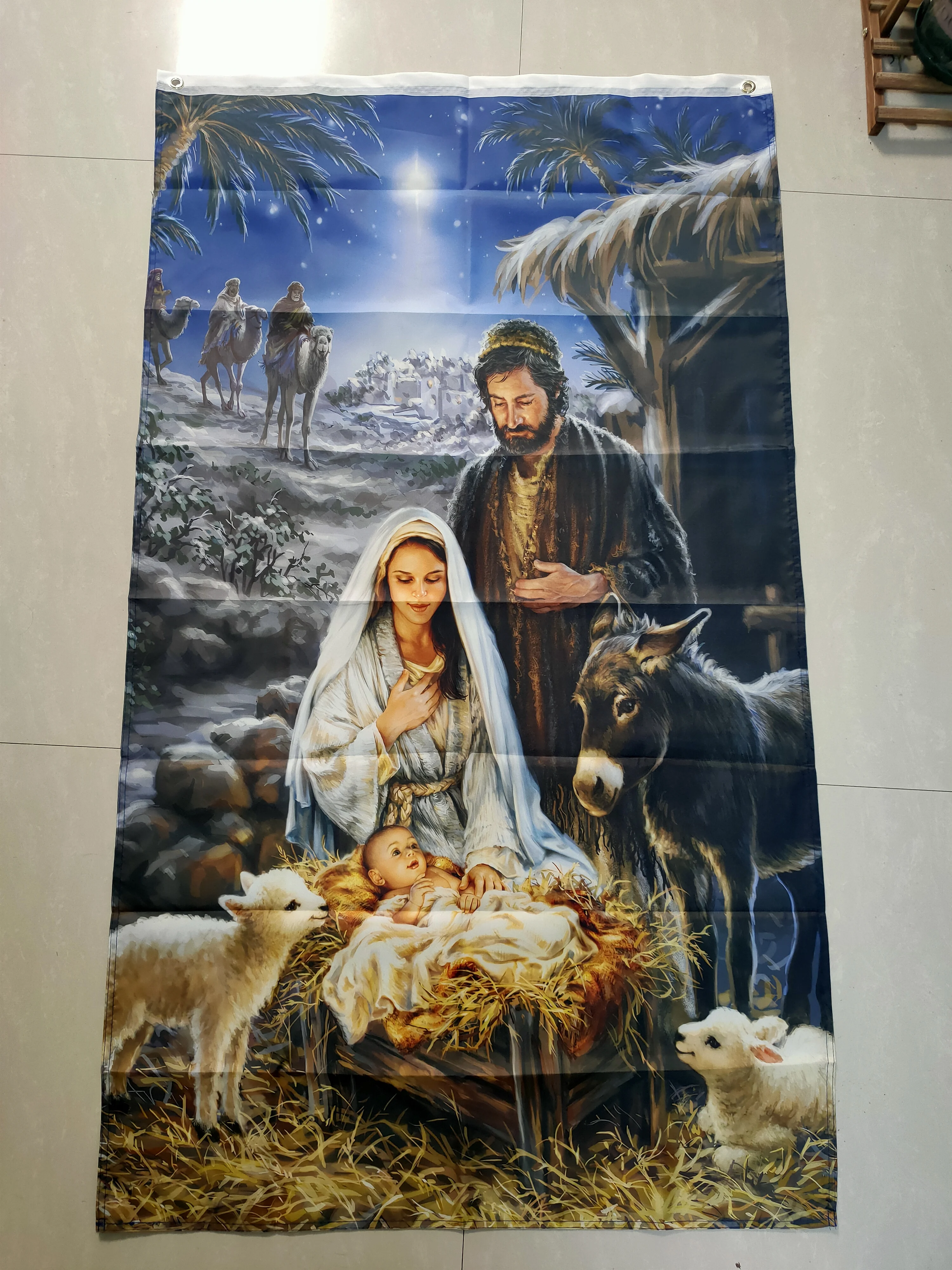 

Флаг Рождества Христова при рождении Иисуса на заказ, любой размер, печать 3x5 футов, Летающий баннер, украшение из полиэстера 100D