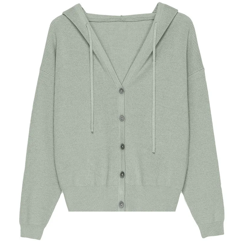 

Women's Knitted Cardigans 2020 Autumn New Long-sleeved Hooded Sweater Cardigan Jacket Casual Single-breasted Female Tops Y418
