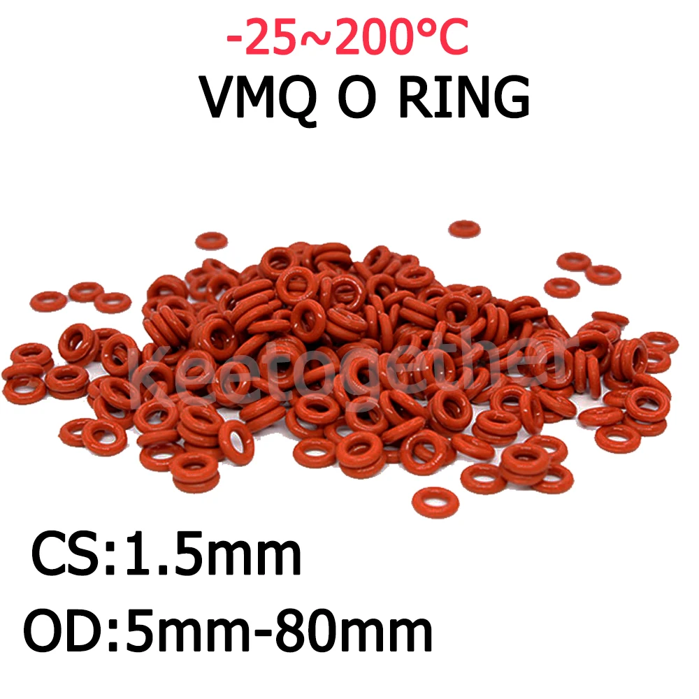 

Red Silicone Ring Gasket VMQ O Ring Gasket Food Grade Rubber CS 1mm OD 5 ~ 80mm Insulated Waterproof Washer Non-toxic