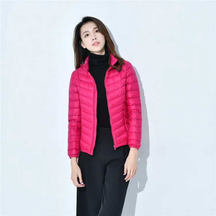 Новинка 2019 стильный легкий пуховик женский со стоячим воротником приталенный