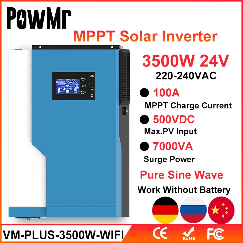 

Гибридный солнечный инвертор PowMr 220 кВт, немодулированный синусоидальный сигнал MPPT А, контроллер заряда солнечной батареи 24 В 50 Гц/60 Гц, инве...