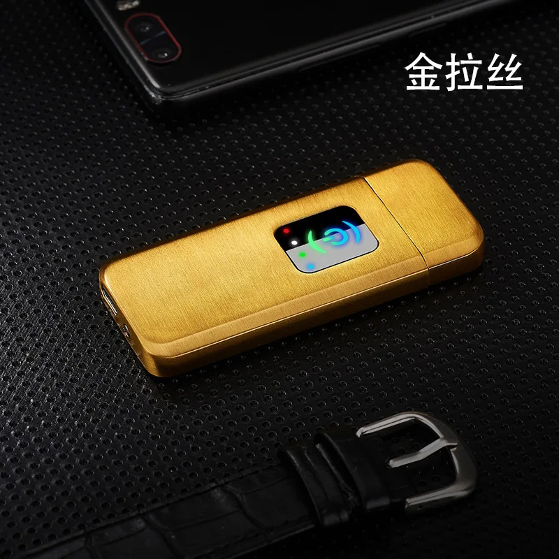 gold Светодиодный сенсорный Электронный USB Зажигалка металлическая перезаряжаемая Зажигалка Ветрозащитная электрическая зажигалка для курения гаджеты для мужчин - Цвет: gold
