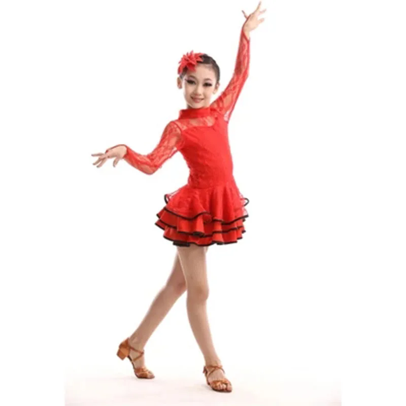 Латино платье для танцев с юбкой Лидер продаж кружевное длинными рукавами