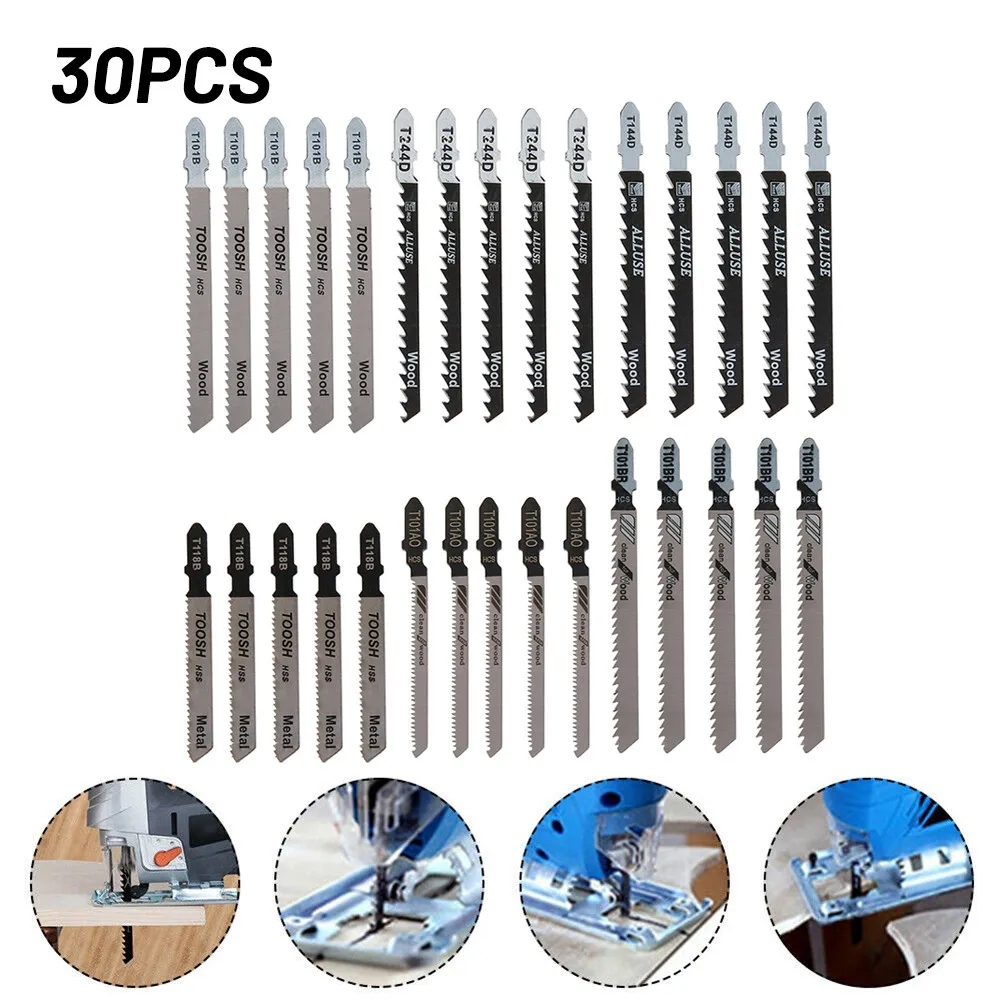 

30pcs PIECE ASSORTED UNIVERSAL JIG SAW BLADES PACK Jigsaw Wood Metal T-Shank Scroll Sawsc T144D Saw Blade