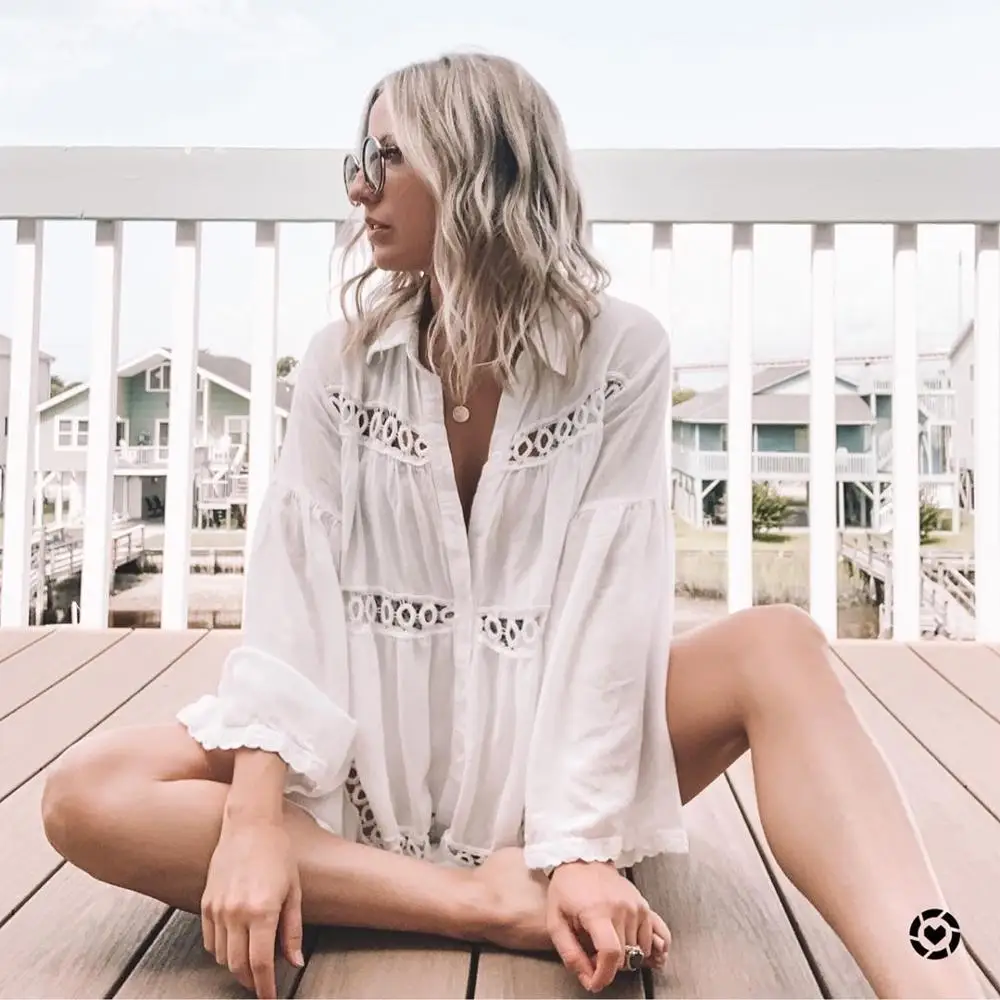 

Bikini Cover Up Lace Hollow Crochet Swimsuit Beach Dress Women 2020 Summer Ladies Cover-Ups Bathing Suit Beach Wear Tunic