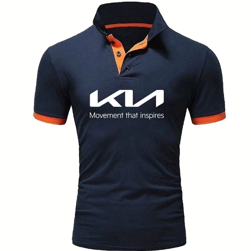 Casual Trend Summer Men's short sleeve new KIA Car Logo Printing high quality Cotton Solid color Harajuku Men's polo shirt tops
