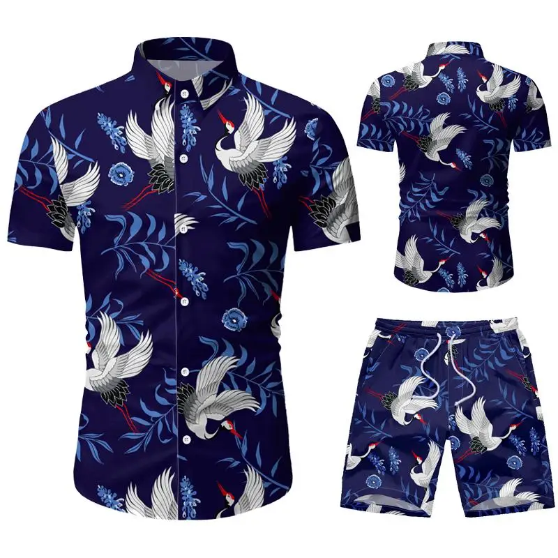 

Fashion men clothes set summer Flower tshirt men slim fit casual shirt men cotton short sleeve shirt sportwaer tracksuit 3XL