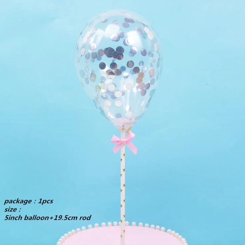 Round Balloon topper Самонадувающиеся мини золотые воздушные шары из фольги в виде цифр Торт Топперы с бантом Пластиковая Палочка Свадьба День Рождения Вечеринка торт поставки - Цвет: Round Balloon topper