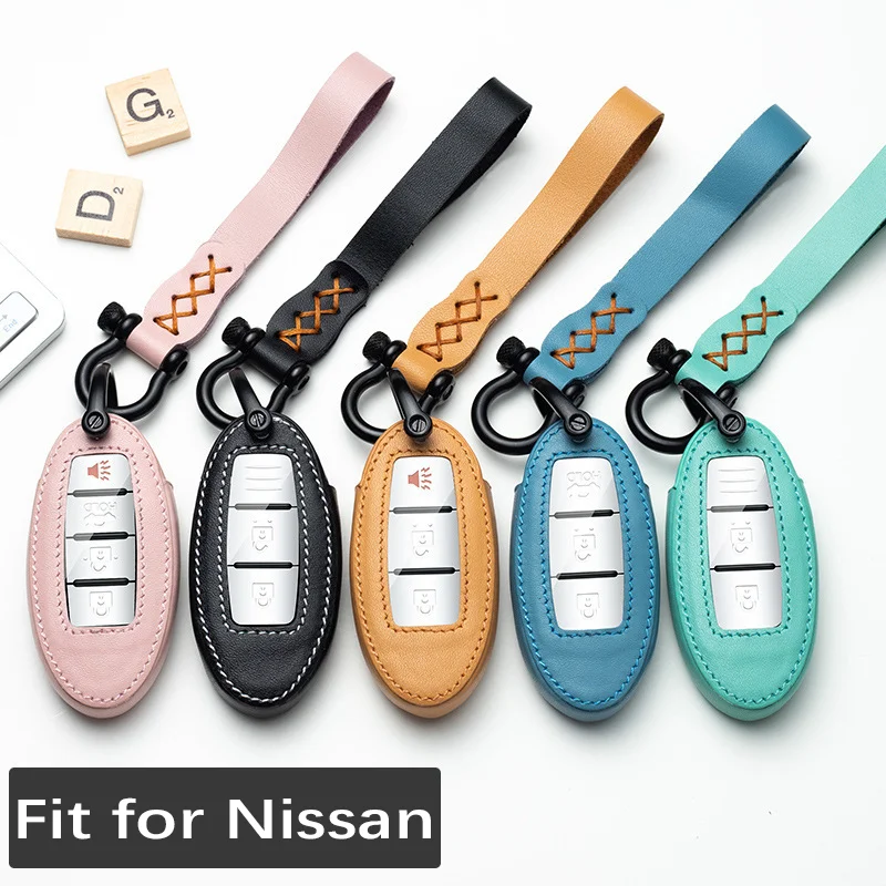 

Leather Car Key Case for Nissan Qashqai J10 J11 X-Trail T31 T32 Note Juke Protective Case Smart Remote Key Chain Cover Fob Bag