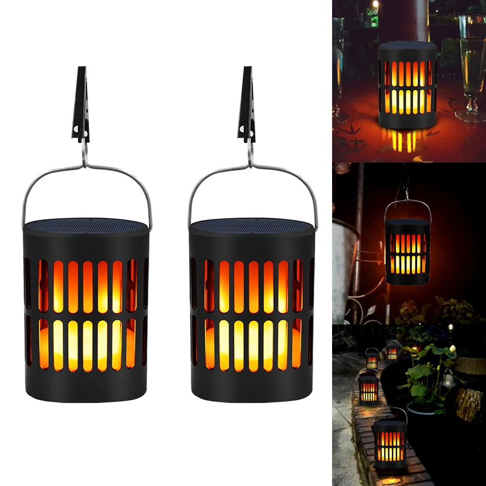 

2pcs Outdoor Hanging Dancing Flame Portable Lawn Solar Lantern Light 96 LED Garden Porch Courtyard Home Decor Multifunction
