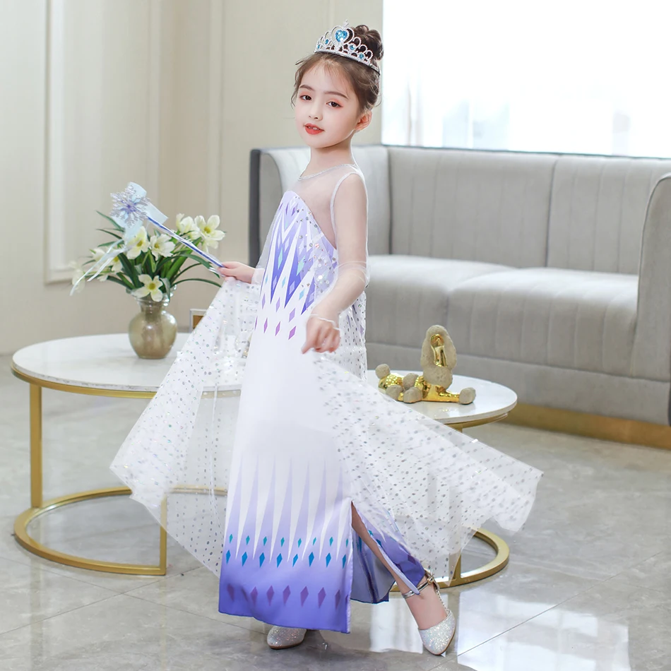 Детское платье принцессы Эльзы для девочек Маскарадный костюм Снежной Королевы 2
