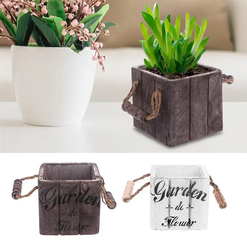 Деревянный цветочный горшок в стиле ретро мини для суккулентов деревянный