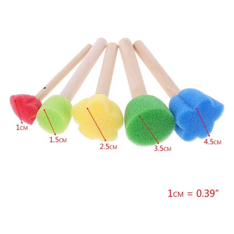 

5Pcs Round Sponge Brush with Wood Handle Art Graffiti Painting Tool Toy Children