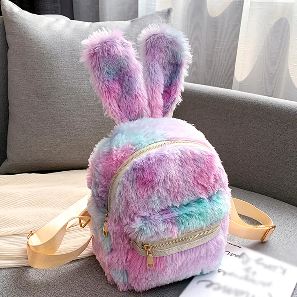 Purple S Тапочки с ушками кролика; детский Ранец из плюша в стиле пэчворк сумка на плечо для мамы рюкзак сумка для мобильного телефона лазерные сандалии смешанных цветов Рюкзак sac banane - Цвет: Purple S