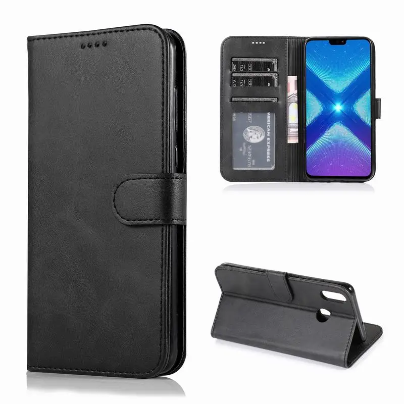 Black Чехол-книжка с бумажником для Honor 8X8 X, чехол для huawei Honor 8X, сумка для мобильного телефона, чехол Honor8X, кожаный чехол-книжка для смартфона - Цвет: Black