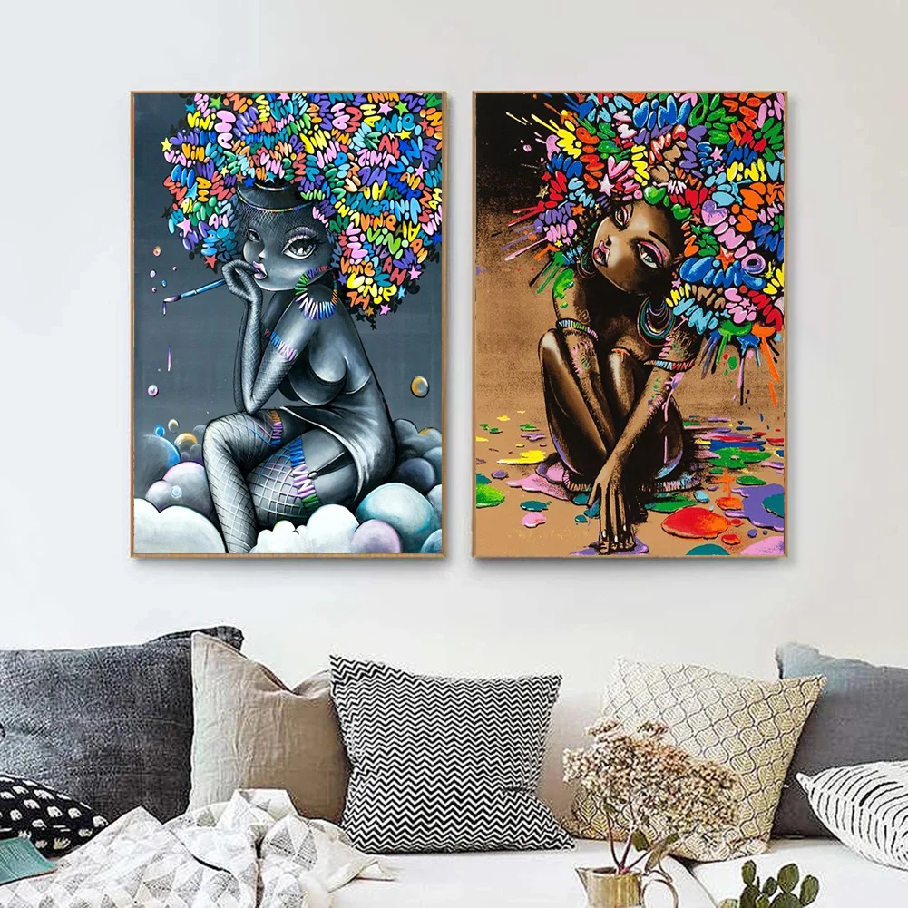 

Абстрактный цвет, граффити, волосы, холст, живопись, сексуальная черная фотография и принты, настенные картины, гостиная, домашний декор, ква...