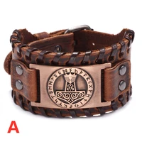 retro viking rune hammer wide leather bracelet for men celtic wolfhead modish jewelry on the hand western style accessories gift