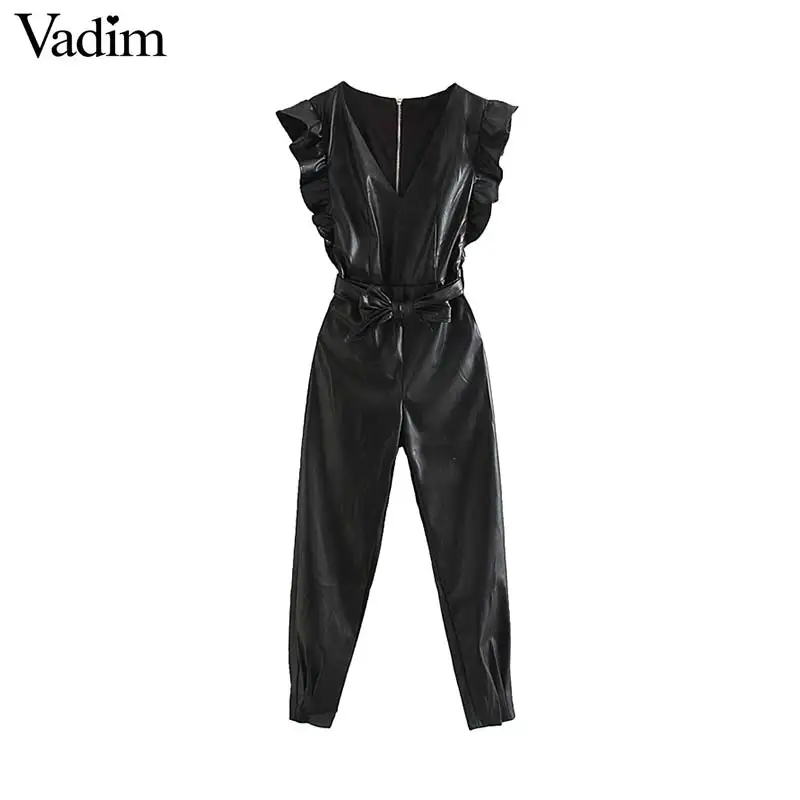 Vadim женские шикарные Комбинезоны из искусственной кожи с v-образным вырезом и