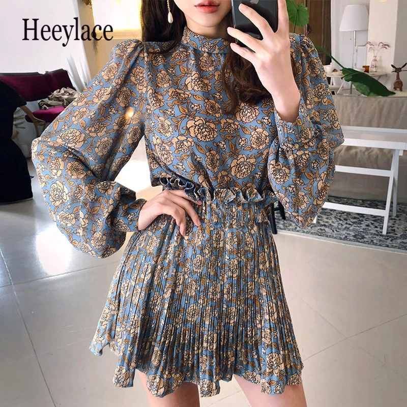 Женский комплект с цветочным принтом две детали осень 2019 шифоновая блузка