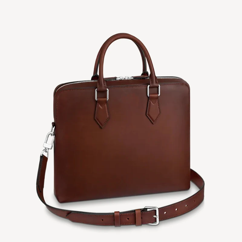 Top layer cowhide horizontal handbag men's retro handmade leather casual business briefcase one shoulder slant computer bag