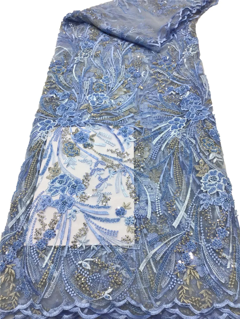 

Luxury Elegant Handmade Beaded French Lace Fabric 2021 Multicolor Sequins Embroidery African Tulle Lace Fabric For Party Dress