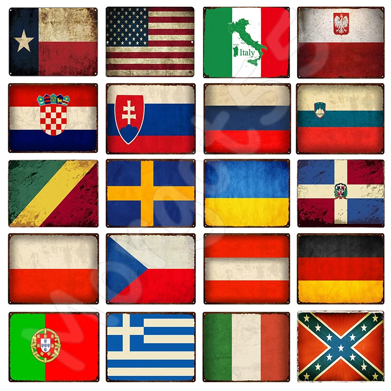 

Современный домашний декор, Национальный Флаг Северной Америки и Европы, металлические искусственные винтажные декоративные тарелки для п...