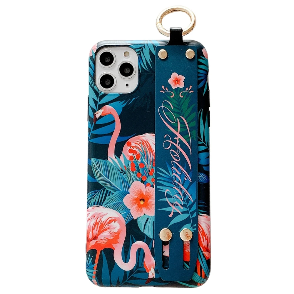 

Чехол для iPhone 13 Pro Max, мягкий чехол для телефона с изображением цветов, животных, фламинго и ремешком на руку для I 12 Pro 11 XS X XR