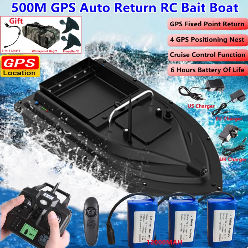 

4 GPS Locations Nest Point RC Bait Boat GPS Auto Return 2KG Load 500M Fixed-speed Cruise Function Night Light RC Fishing Boat