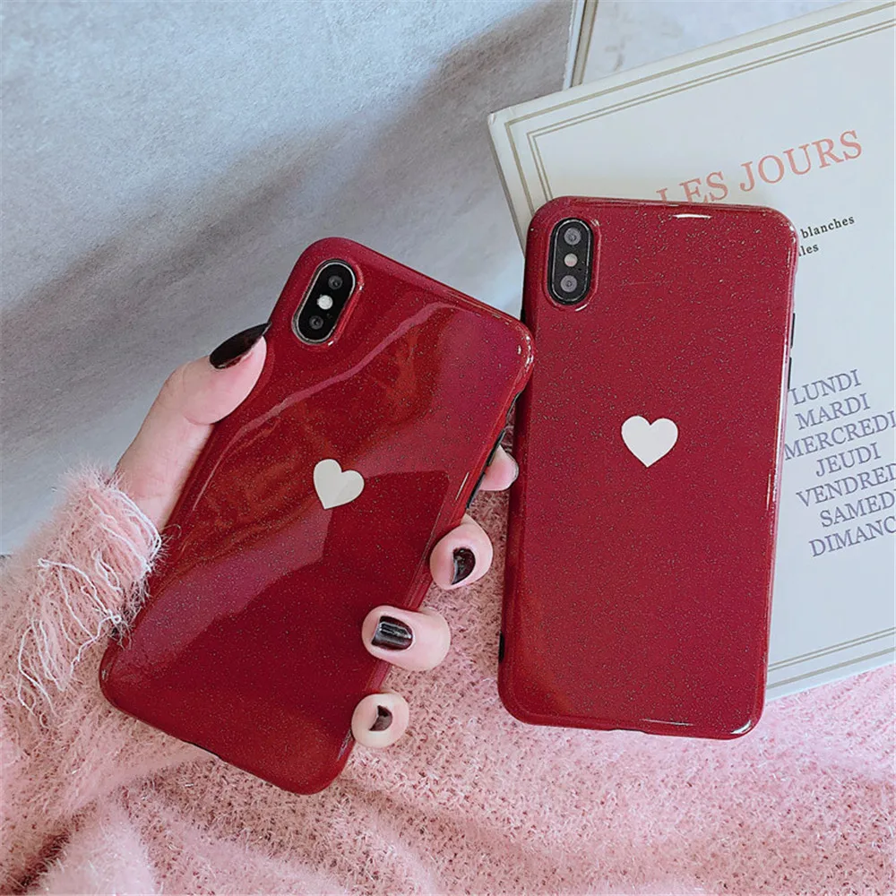 Lovebay блестящий чехол для телефона с сердечком для iPhone 11 Pro 6 6s 7 8 Plus X XR XS Max простой мягкий IMD для iPhone XS задняя крышка подарок
