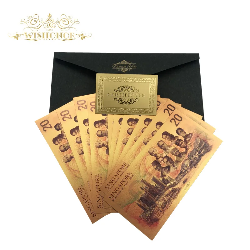10 шт./лот новые цветные сингапурские банкноты 20 SGD в 24 каратном золоте поддельные