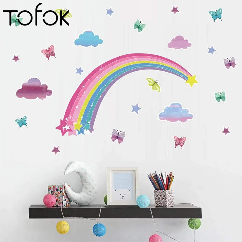 

Радужные Летающие бабочки Tofok, наклейка на стену для детской комнаты, красочные настенные наклейки из ПВХ, экологичное украшение для дома и ...