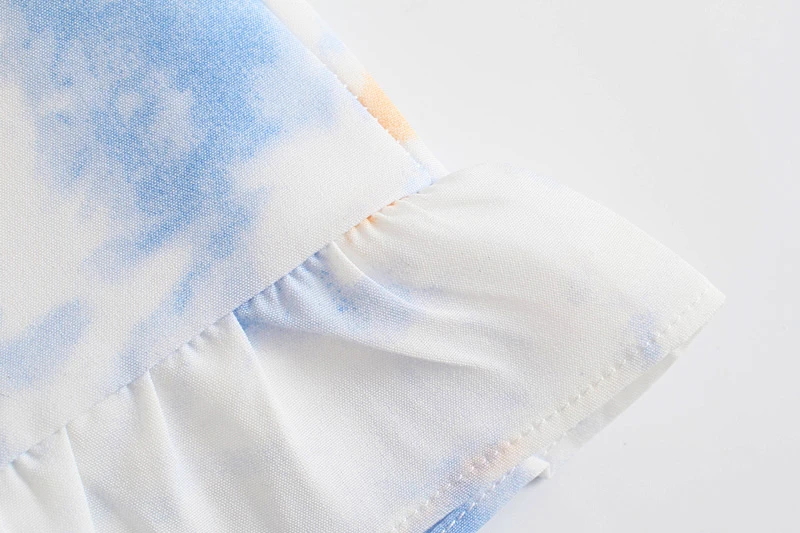 

Splend Moda Tie-Dye Floral Dress 2021 Summer New Sexy Slash Neck Strap Lace-Up Short-Sleeve Ruffles Dresses For Women Vestido