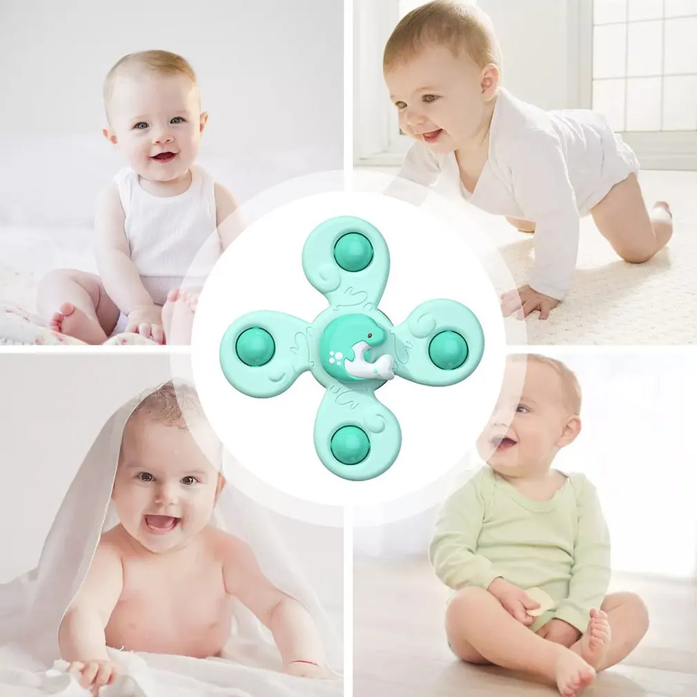 Montessori Baby Spin Top Bath Toys For Boy Children Bathing Sucker Spinner Suction Cup Toy For Kids 2 To 4 Years Rattles Teether