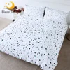 BlessLiving Quartz Bedding Set Green Stones Comforter Cover Rock Terrazzo Bed Cover King Black White Marble Bedlinen 3-Piece 1